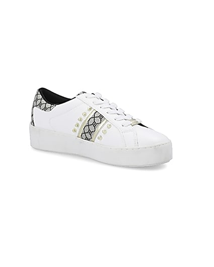 360 degree animation of product White studded RI monogram trainers frame-17