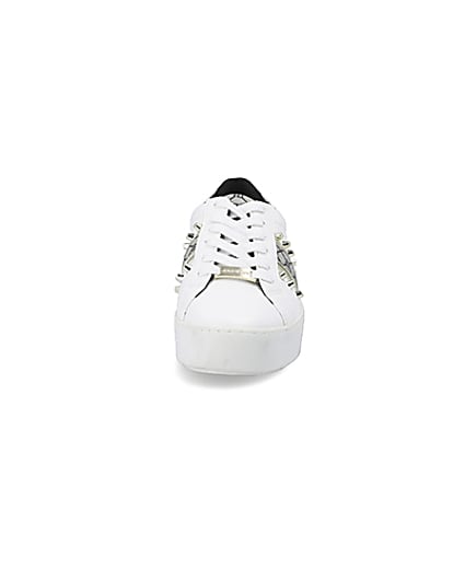 360 degree animation of product White studded RI monogram trainers frame-21