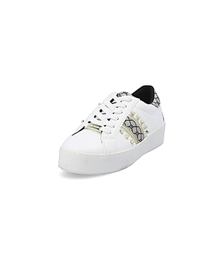 360 degree animation of product White studded RI monogram trainers frame-23