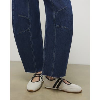 White Suede Double Strap Flat Shoes