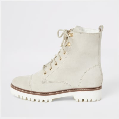 White suede lace-up ankle boots | River Island