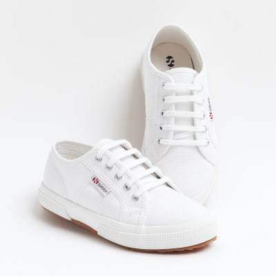 White Superga lace up canvas Trainers | River Island