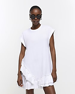 White t-shirt frill mini dress