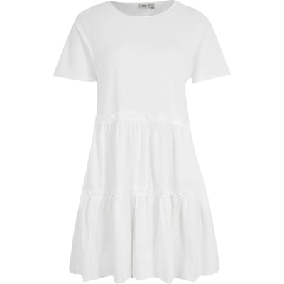 white tiered smock dress