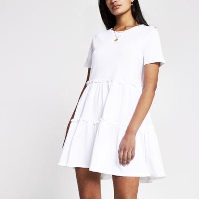 white layered smock dress