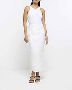 White tailored maxi skirt