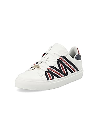 360 degree animation of product White tape lace-up trainers frame-0