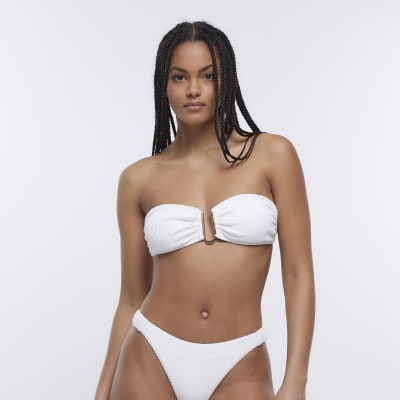 White textured bandeau bikini top | River Island