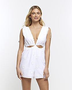 White textured cut out playsuit