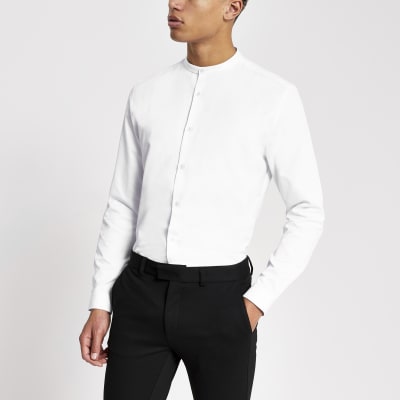 muscle fit grandad collar shirt