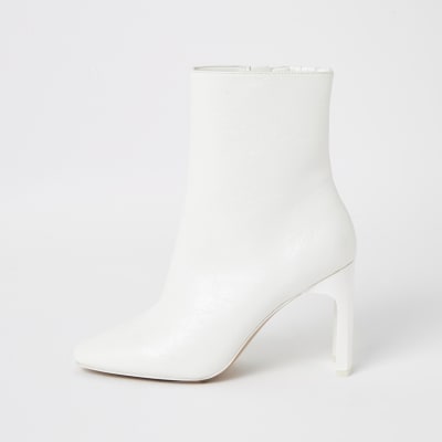 White Textured High Heel Boots River Island