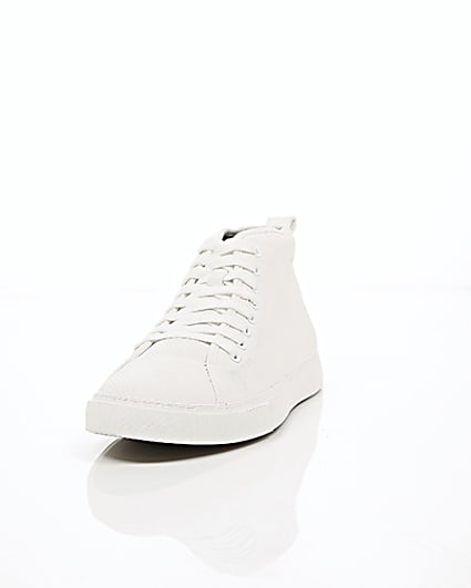 360 degree animation of product White textured lace-up hi top trainers frame-2