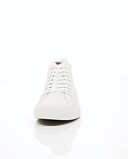 360 degree animation of product White textured lace-up hi top trainers frame-3