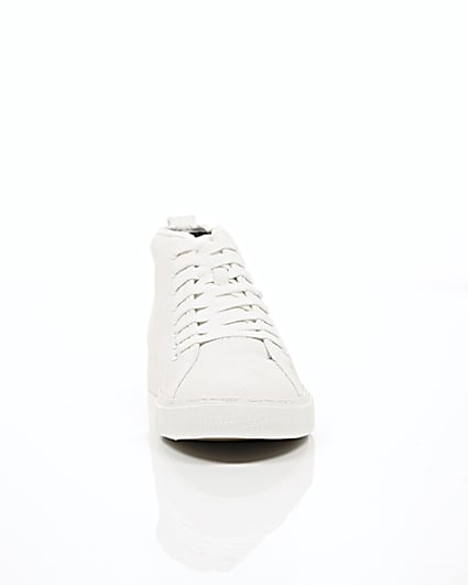360 degree animation of product White textured lace-up hi top trainers frame-4
