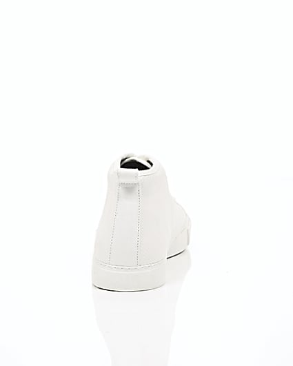 360 degree animation of product White textured lace-up hi top trainers frame-15