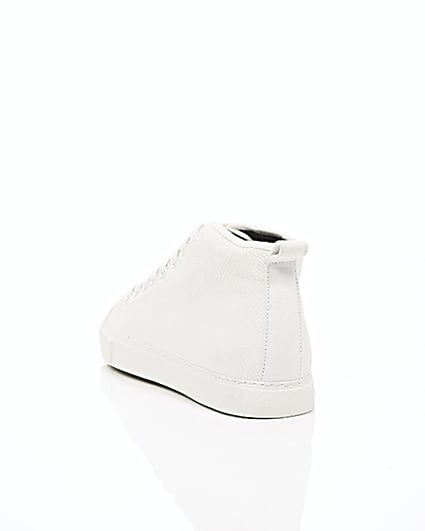 360 degree animation of product White textured lace-up hi top trainers frame-17