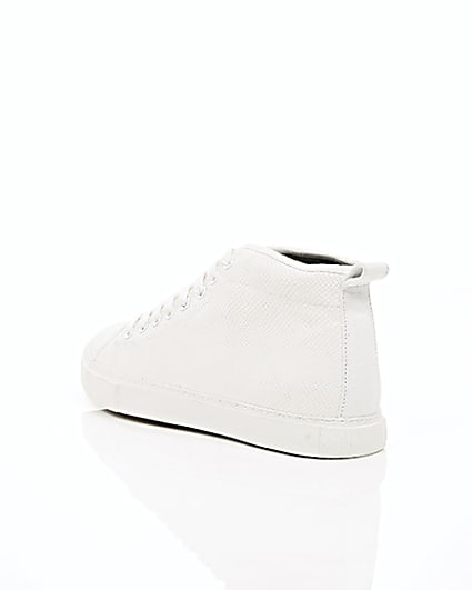 360 degree animation of product White textured lace-up hi top trainers frame-18