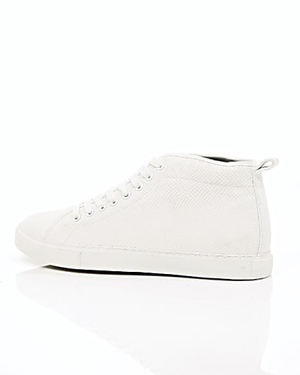 360 degree animation of product White textured lace-up hi top trainers frame-20