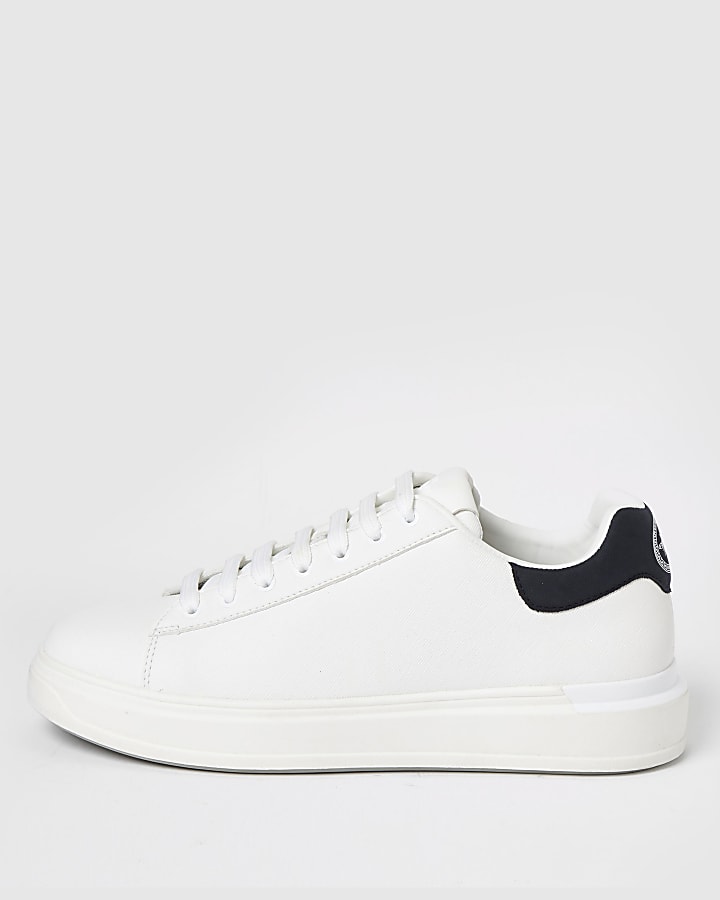 White textured lace-up wedge sole trainers