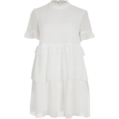 white ruffle smock dress