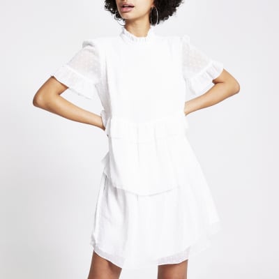 white layered smock dress