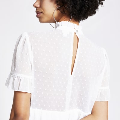 river island white tiered playsuit