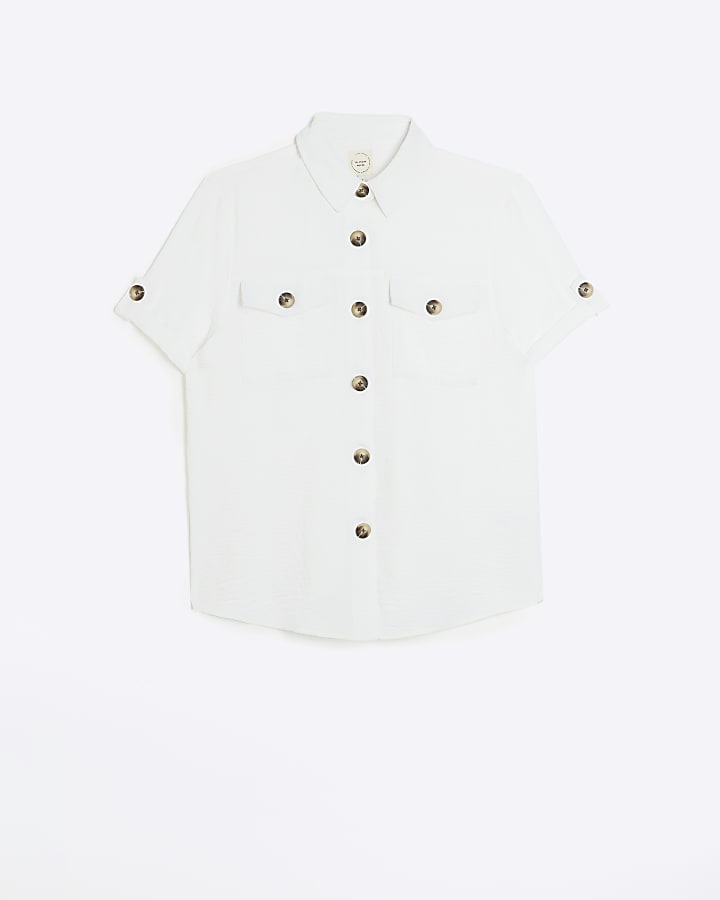 White textured short sleeve shirt