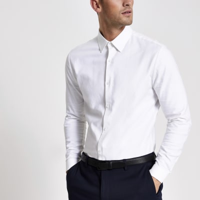 White textured slim fit long sleeve shirt | River Island