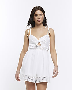 White tie front cut out playsuit
