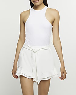 White Tie Front High Waisted Shorts