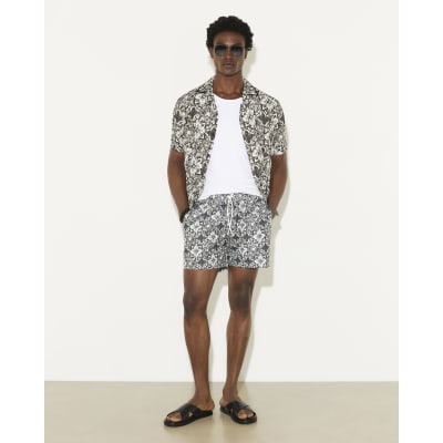 White Tile Print Swim Shorts