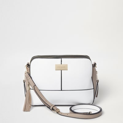 White triple compartment medium crossbody bag