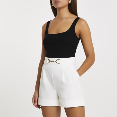RIVER ISLAND White turn up hem shorts in white