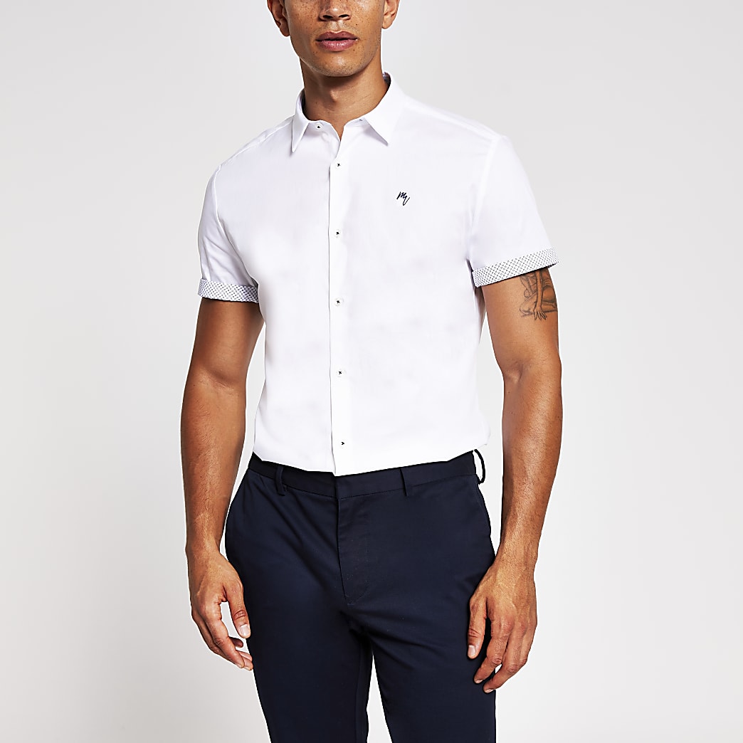 White turn up short sleeve slim fit shirt | River Island