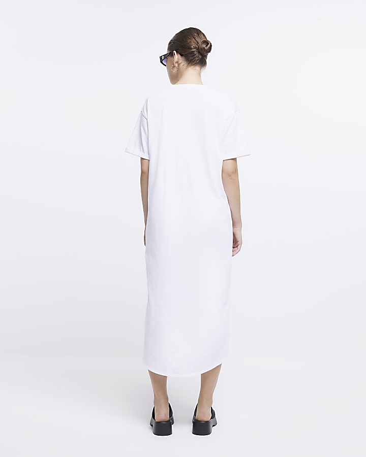 White twist detail t-shirt midi dress