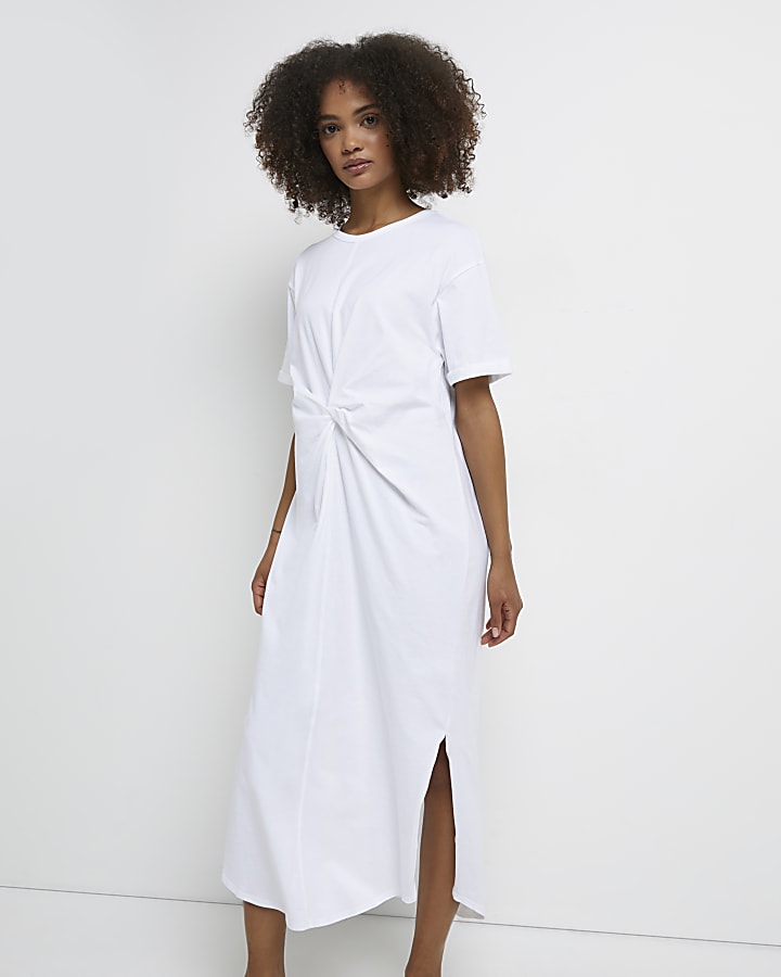White twist front t-shirt midi dress