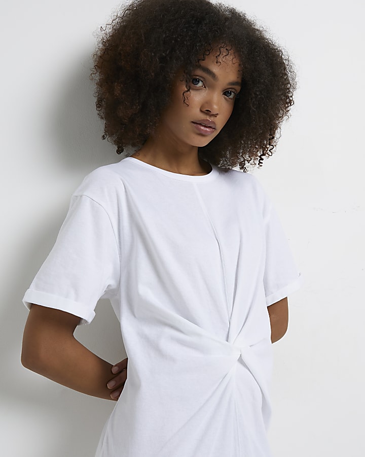 White twist front t-shirt midi dress
