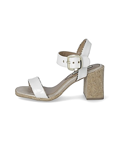 360 degree animation of product White two part cork block heeled sandal frame-3
