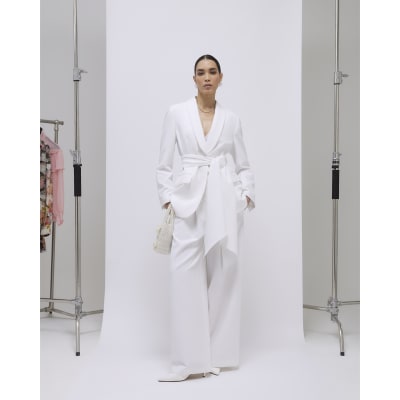 White Ultra High Waist Wide Leg Trousers