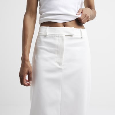 White ultra long tailored maxi skirt River Island