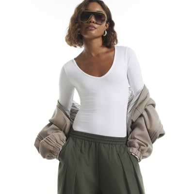 V Neck Cotton Blend Bodysuit