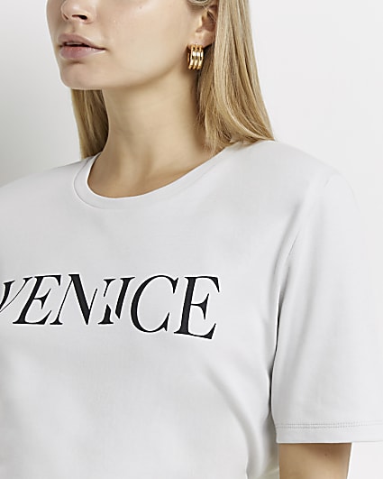 White 'Venice' padded shoulder t-shirt