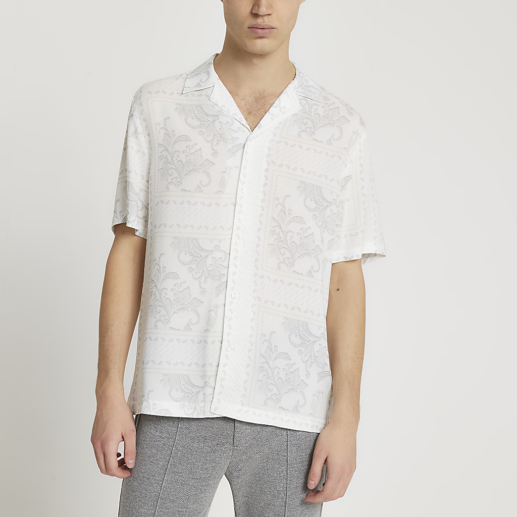 White washed paisley print short sleeve shirt | River Island