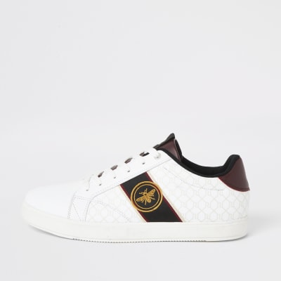 White wasp embroidered RI lace-up trainers | River Island