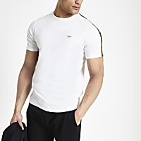 White wasp embroidered tape side T-shirt