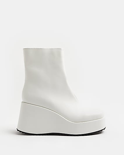 White wedge platform ankle boots