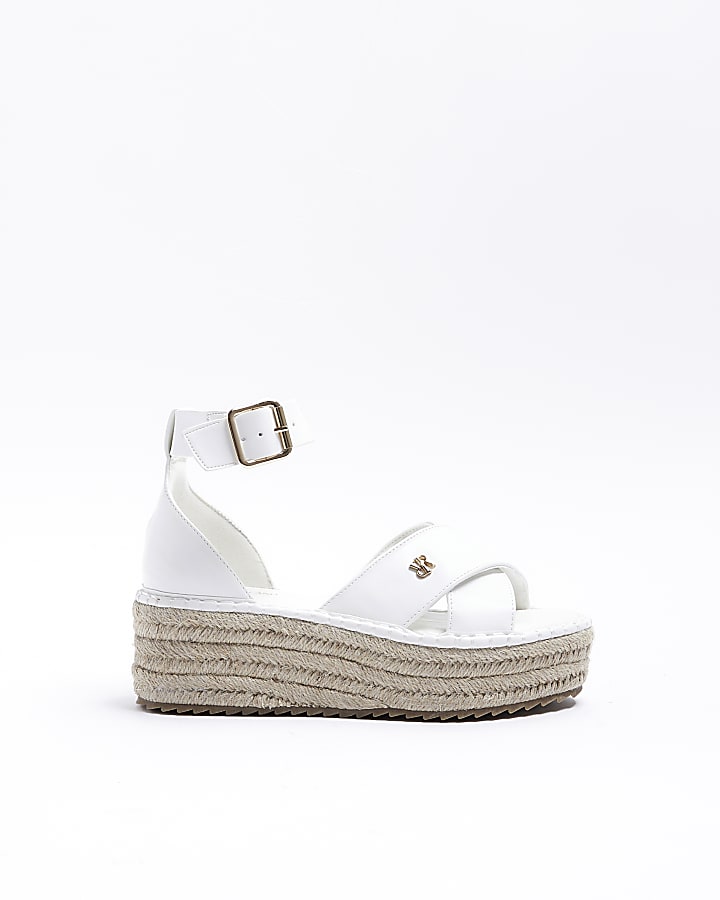 White wide espadrille flatform sandals