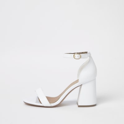 White wide fit block heel buckle sandals