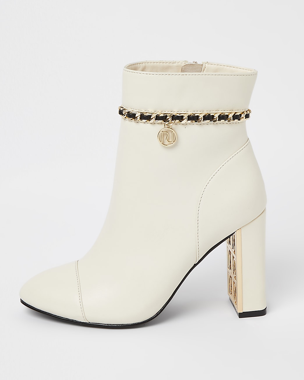 White wide fit chain detail ankle boots