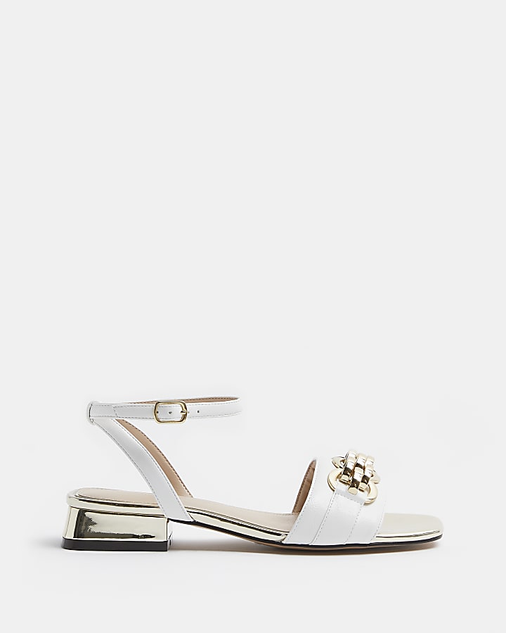 White wide fit chain detail sandals